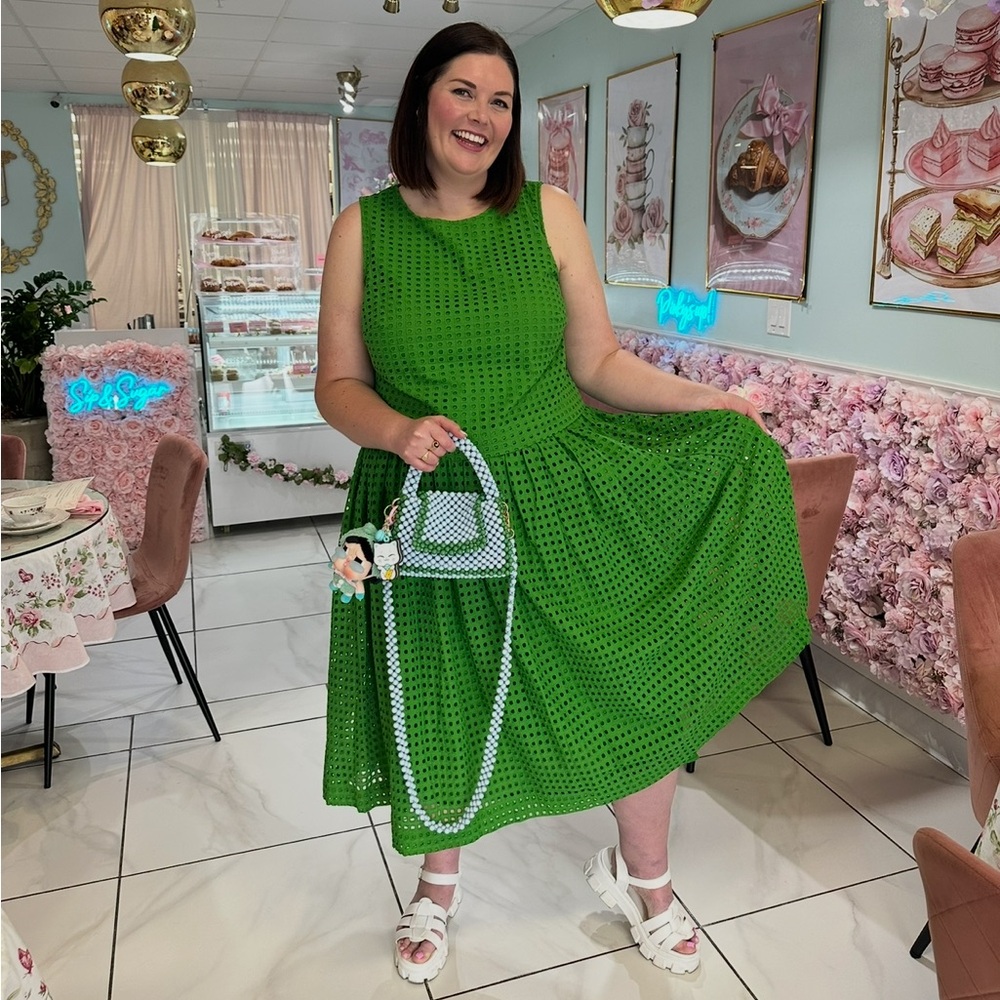 Kate Spade Bright Green Eyelet Sleeveless Tank Dress